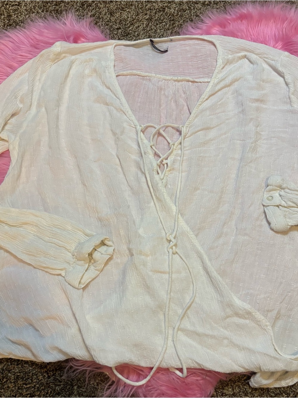 Silver Jeans Co Serlina Blouse Women’s Large Ivory Lace Up Boho High Low Top
